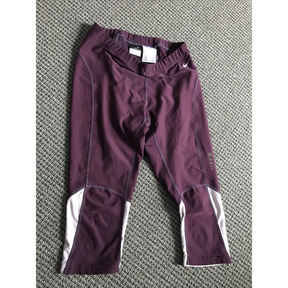 Nike Dri-Fit Womens XS Purple Compression Leggings Cropped Activewear Pants